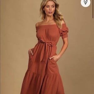 Lulus Rust Orange Off-the-Shoulder Maxi Dress